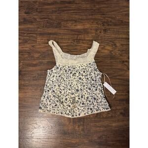 Kirious Los Angeles Blue/White Floral Sleeveless Crop Top Shirt Size Large